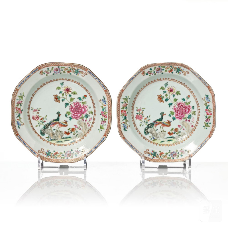 A set of 12 famille rose 'double peacock' soup dishes, - 图2